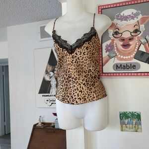 ❤️ NWT In Bloom by Jonquil  Cami Camisole Top SATIN & LACE Medium ANIMAL PRINT